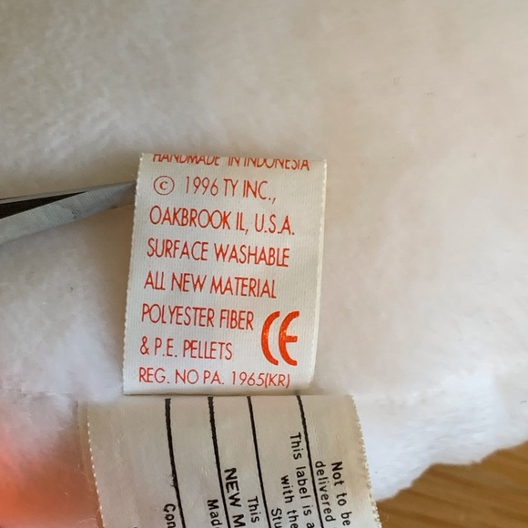 Ty (11) Gracie Beanie Baby White Plush with Orange Accents - Picture 7 of 8